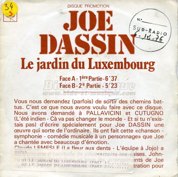 Joe Dassin - Le jardin du Luxembourg  (version intégrale)